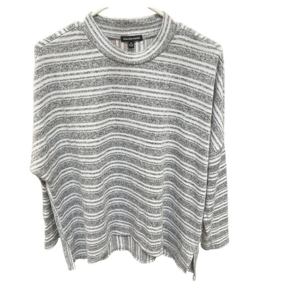 Chacha Vente Pullover Womens Gray Striped Sweater Size M‎ - Picture 1 of 6